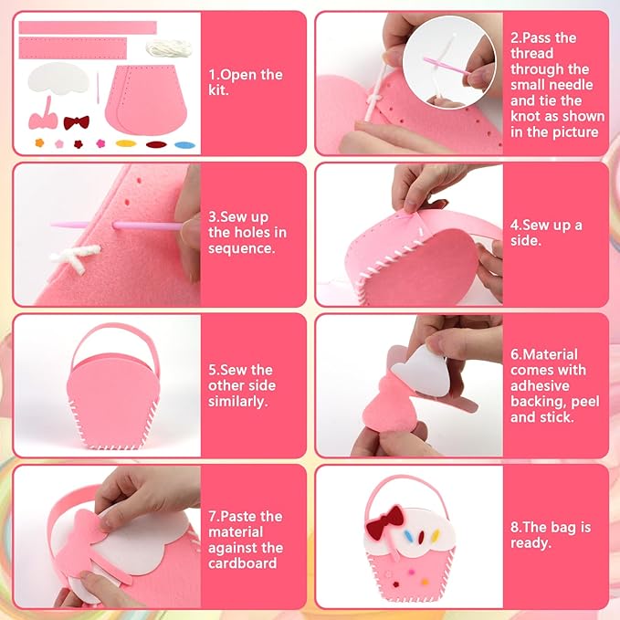 Fudragtn First Sewing Kit for Kids, Learn to Sew for Girls， My First Sewing Kit， Kids' Arts and Crafts Project， Candy Theme Party， Creative Activities for Kids， Candy Land Themed Classroom