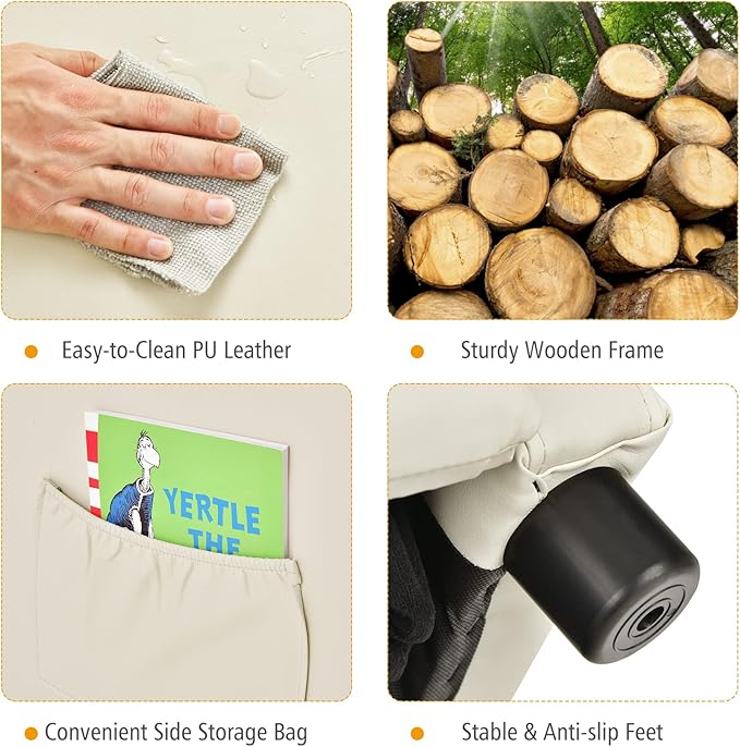 Costzon Kids Recliner, Adjustable PU Leather Lounge Chair w/Side Pockets, Footrest, Headrest for Kids Room & Play Room, Easy to Clean, Padded Recliner Sofa for Children Boys Girls Aged 3-12 (Beige)