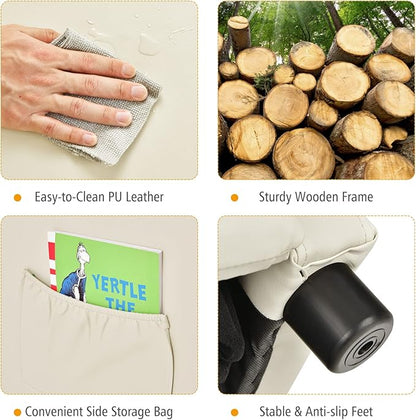 Costzon Kids Recliner, Adjustable PU Leather Lounge Chair w/Side Pockets, Footrest, Headrest for Kids Room & Play Room, Easy to Clean, Padded Recliner Sofa for Children Boys Girls Aged 3-12 (Beige)