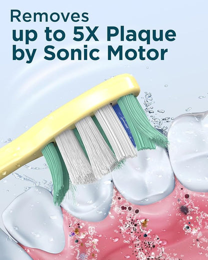 Rtauys M5 Sonic Electric Toothbrush for Adults and Kids - Rechargeable Electric Toothbrush Kids Ages 12+ and Adults with 8 Brush Heads & Travel Case, 120 Days Battery Life - Yellow