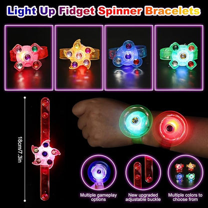 180 PCS Glow in The Dark Party Pack, Light Up Toy Party Supplies with 100 Glow Sticks Bulk, 10 LED Flashing Glasses, 10 Fidget Spinner Bracelets, 10 Fiber Optic Hair, 50 Finger Lights Favors for Kids