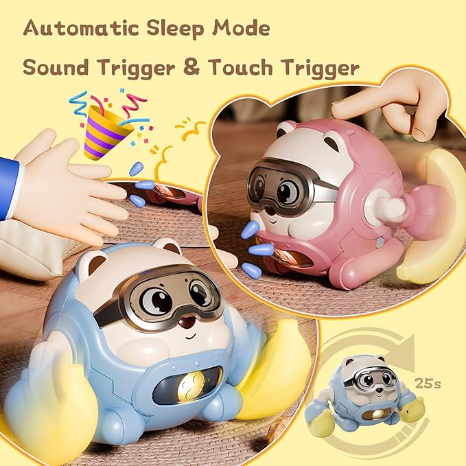 Rolling Baby Toy Crawling Toys, Baby Musical Toys 360° Rolling Bouncing Tummy Time Toys Bear Walking Moving Infants Toy, Learning Walking Toys Birthday for Toddler Boys & Girls