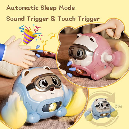 Rolling Baby Toy Crawling Toys, Baby Musical Toys 360° Rolling Bouncing Tummy Time Toys Bear Walking Moving Infants Toy, Learning Walking Toys Birthday for Toddler Boys & Girls