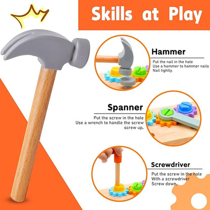 Wooden Tool Set Montessori Toys for 2 3 4 5 Year Old Boy, 29Pcs Stem Toys Toddler Educational Toys Age 2-3, Tool Bench Pretend Play Construction Learning Toys for Toddler Birthday Gifts