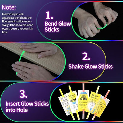 LiYiQ 50 Packs Christian Gifts Cards with 100 Glow Sticks Let Your Light Shine Cards with Glow Sticks Religious Bible Verse Cards for VBS Sunday School Supplies (Christian)