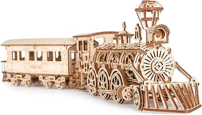 Wood Trick Wooden Toy Train Set with Railway - 34x7″ - Locomotive Train Toy Mechanical Model Kit - 3D Wooden Puzzles for Adults and Kids to Build - Engineering DIY Wooden Models for Adults to Build