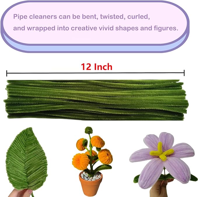 Cldamecy 100 pcs Olive Green Pipe Cleaners with 20 pcs Googly Eyes,Chenille Stems for Craft Project,Craft Pipe Cleaners for DIY Projects,Arts and Holiday Decoration