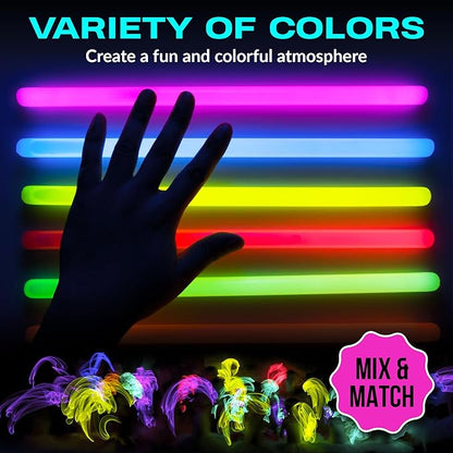 Glow Sticks 500 Bulk Pack - 100 Pcs Per Pack - 12 Hour Glow Stick - 8" Necklace Bracelet and Glasses Party Favors - Thanksgiving and Christmas Party - Outdoor Concerts - Festivals - Nighttime Sport