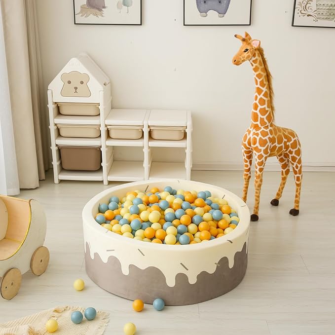 GOGOSO Ball Pit Balls - Plastic Balls for Ball Pit for Toddlers Kids Gifts Sensory Therapy Sessions,100pcs 2.15inch Blue+Yellow+Beige