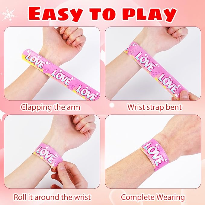 LUYI 60 Pcs Valentines Day Slap Bracelets Wristbands Valentines Day Gifts for Kids Party Supplies Toys School Class Classroom Exchange Birthday Game Prizes Goodie Bag Fillers