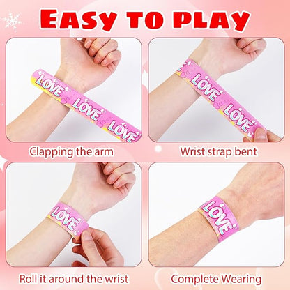 LUYI 60 Pcs Valentines Day Slap Bracelets Wristbands Valentines Day Gifts for Kids Party Supplies Toys School Class Classroom Exchange Birthday Game Prizes Goodie Bag Fillers