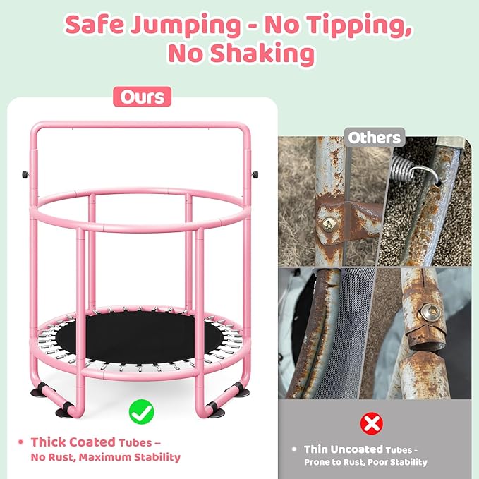 Yohood 55" Trampoline for Kids with Enclosure, 6-in-1 Toddler Trampoline Indoor Outdoor, Upgrade Full Anti-Rust Tube with Adjustable Gymnastics Bars for Boys Girls