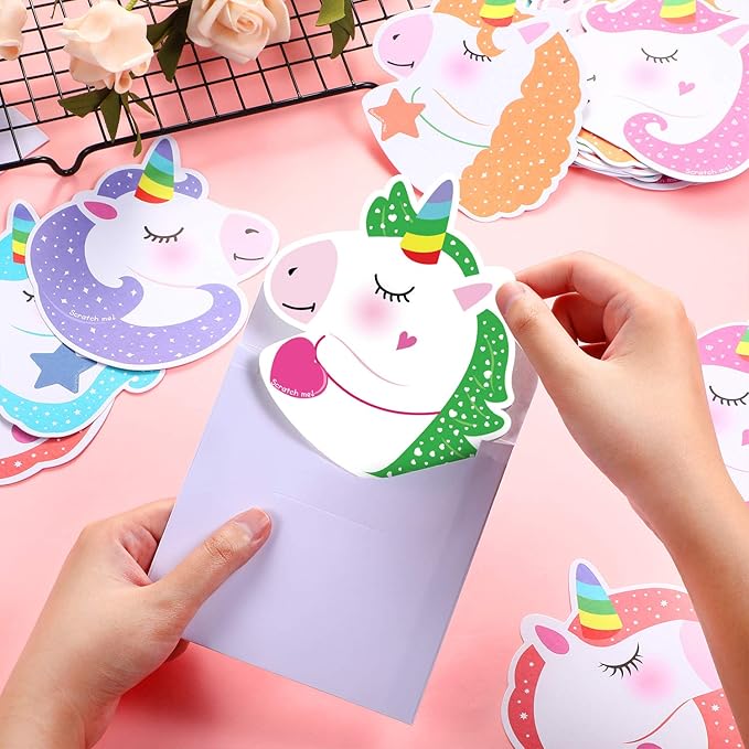 36 Pieces Unicorn Valentines Day Scratch and Sniff Cards for Kids, 6 Style Unicorn Scents Scratch and Sniff Exchange Present Cards for School Classroom Supplies Children Party Favors with 36 Envelopes