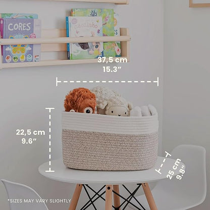 OrganiHaus Cotton Rope Basket for Shelf - Woven Storage Basket for Organizing, Closet & Toy Storage - Brown/Off-White - 15x9x10