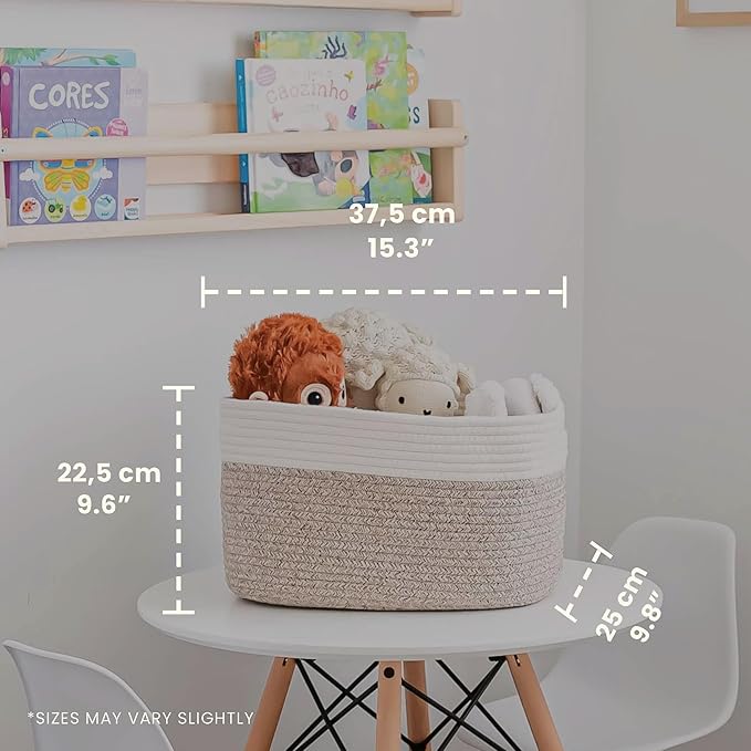 OrganiHaus Rope Baskets for Shelves - Set of 3 Woven Storage Baskets for Organizing, Closet & Toy Storage - Brown/Off-White - 15x9x10