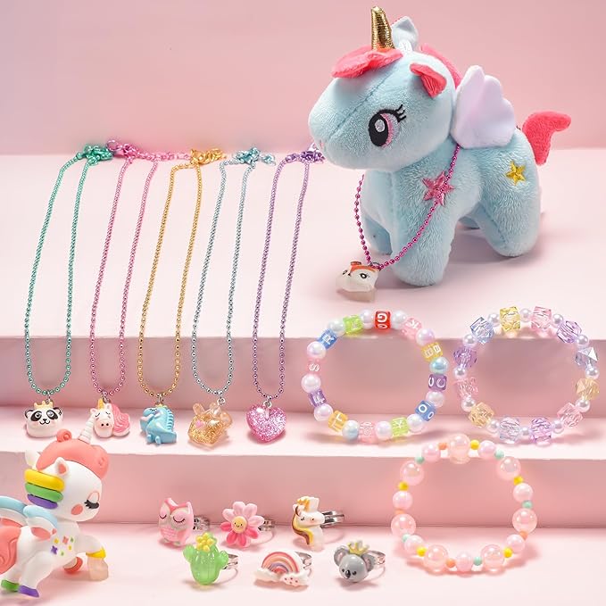 Toddler Girls Jewelry for 3 Year Old, Kids Play Jewelry Set for Little Girl Age 4-6, Children Dress Up Necklaces Childs Rings Bracelets for Toddlers Princess Ages 3+ 3-5 4 5 6 7 Years