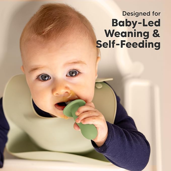 KeaBabies 4-Pack Silicone Baby Spoons and Forks Set - Baby Spoon Self Feeding, BLW Baby Utensils 6-12 Months, Baby Led Weaning Feeding Spoon,Teething Infant Baby First Food Training Pre Spoon (Desert)