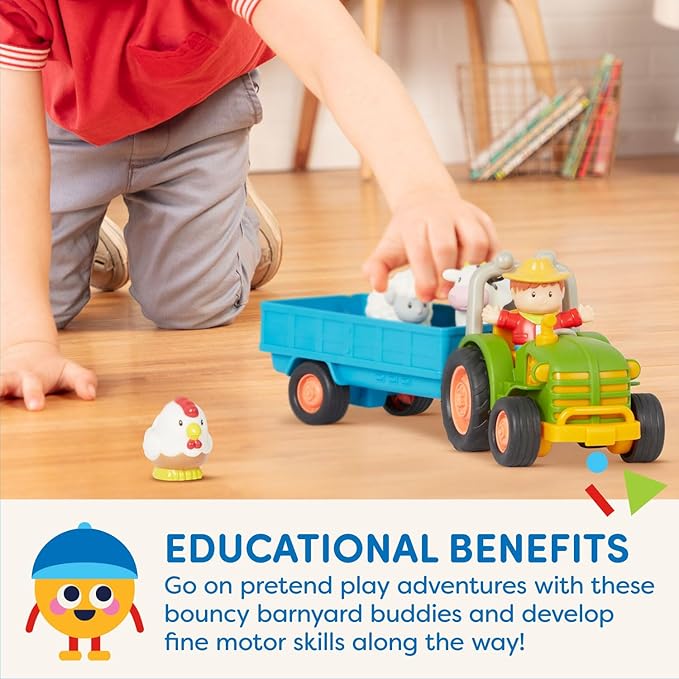 Battat – Farm Toys for Toddlers, Kids – Lights & Sounds Toy Tractor – 7 Pieces Pretend Play Set – Tractor, Trailer, Animals – 18+ Months