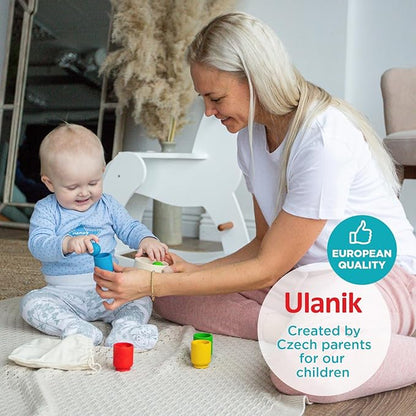 Ulanik Balls in Cups Starter Kit Toddler Montessori Toys for 1+ Year Old Kids Wooden Matching Game for Learning Color Sorting and Counting — 4 Balls, 1.18 in