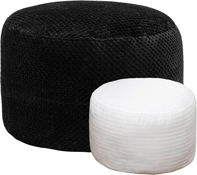 Asuprui Pouf Ottoman Stuffed Pouf Ottoman Foot Rest Stuffed Soft Foot Stool with Filler 20x20x12 Inches Fuzzy Chair Floor Chair Foot Rest with Storage for Living Room Bedroom Black Pouf with Filler