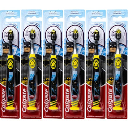 Colgate Batman Toothbrush for Children with Suction Cup, Kids 5+ Years Old, Extra Soft (Colors Vary) - Pack of 6