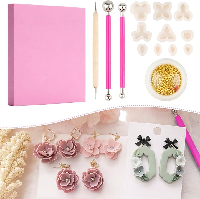 Biutee Flower Polymer Clay Cutters, 10 Shapes Floral & Leaf Micro Clay Cutters, Clay Earring Cutters Mini Floral Clay Cutters Polymer Clay Earring Making Kit for Jewelry Earrings Making DIY Tools