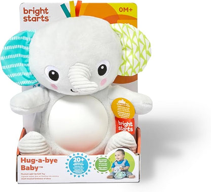 Bright Starts Hug-a-Bye Baby Elephant Stuffed Animal Musical Toy, Soft Toy Soother Plays Songs & Lights up, Newborn and up