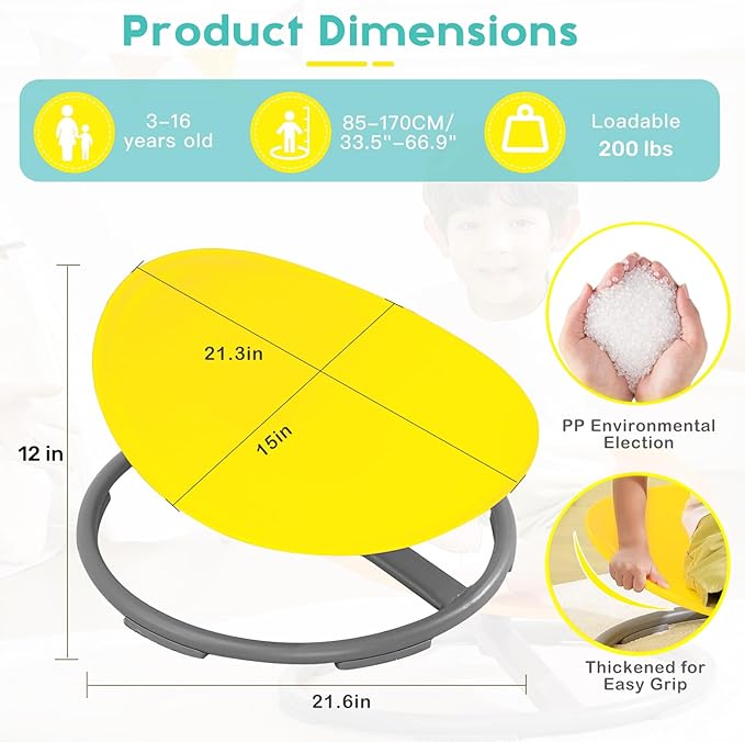 BABAMU Spinning Chair for Kids Autism Sensory Products Sit and Spin Autism Toys Sensory Chair ADHD Chair Swivel Chair Training Body Coordination (Yellow)