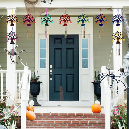Fennoral 9 Pack Halloween Tree Wind Chime Kit for Kids Make You Own Wind Chimes Wooden Arts and Crafts DIY for Girls Boys Coloring Halloween Hanging Ornaments Halloween Party Decorations