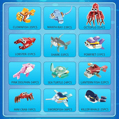 Party Favors for Kids - 12 Pack Animals Building Blocks for Goodie Bags Stocking Stuffers Classroom Prizes Birthday Gifts Toy Building Sets for Kids 6-12yrs