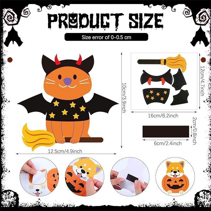 30 Sets Halloween Craft Kit for Kids DIY Halloween Pets Magnet Craft Make Your Own Pets Craft for Kindergarten Preschool Halloween Fun Classroom Home Activity Party Supplies