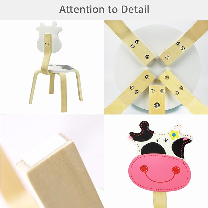 iPlay, iLearn 2 PCS Wooden Kids Chair Sets, Natural Hardwood 2 Cow Animal Children Chairs, Furniture Set for Toddlers Kids Boys Girls, Stackable for Playroom, Nursery, Preschool, Kindergarten