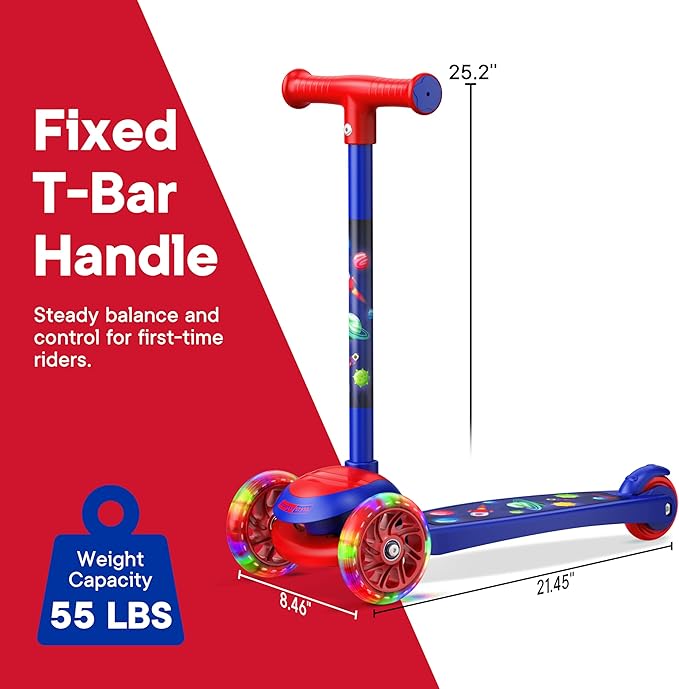 3 Wheel Scooter for Kids, Smooth Light Up LED Front Wheels, Wide Anti Slip Deck, Rear Foot Brake, Easy Lean to Steer Maneuvering, Indoor & Outdoor Ride On Toys for Ages 2 Up,