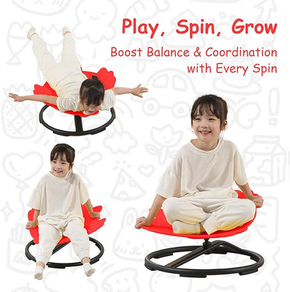 Kids Sensory Swivel Chair - Fish Spinning Chair Seat for Balance, Coordination - Sensory Therapy Stool for Kids with Autism & ADHD - Active Indoor Play Chair for Home & Classroom (Red)