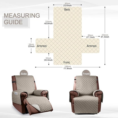 KinCam 100% Waterproof Recliner Chair Cover, Reclining Couch Covers for Pets, Dogs, Recliner Couch Slipcover Furniture Protector with Elastic Straps for Kids(23.6", Khaki)