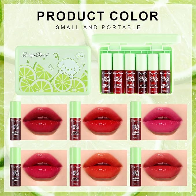 Eakroo 6 Colors lemon Lip Tint Stain Set, Korean Velvet Lip Stain Lip Gloss Lip Tint Stain, Liquid Lipstick for Women, Lip Stain Long Lasting Waterproof, Non-Stick Cup, High Pigment, Vivid Color