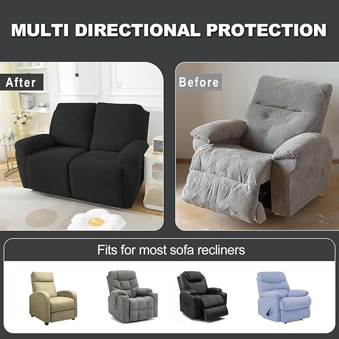NORTHERN BROTHERS Loveseat Recliner Cover, Reclining Loveseat Covers, Love Seat Recliner Cover, Recliner Sofa Covers 2 Seater, Black