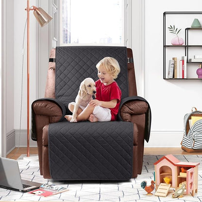 KinCam 100% Waterproof Recliner Chair Cover, Reclining Couch Covers for Pets, Dogs, Recliner Couch Slipcover Furniture Protector with Elastic Straps for Kids(30", Charcoal Gray)