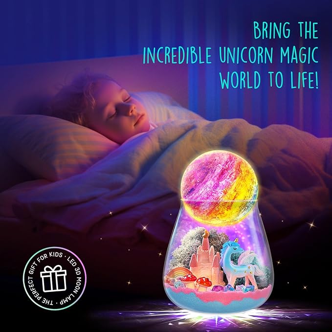 Unicorn Terrarium Gifts for Kids - Light Up Terrarium Crafts Kit with DIY Moon Lamp - Unicorn Toys for Girls - Arts and Crafts Birthday Gift for Girls Ages 4 5 6 7 8-12 Year Old
