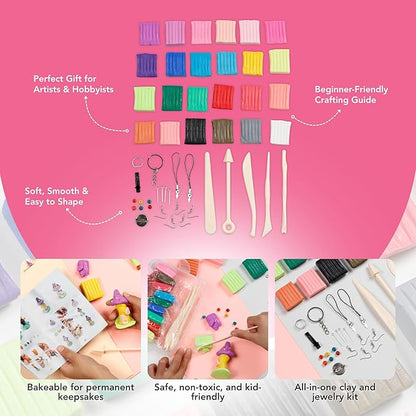 Incraftables Polymer Clay Kit – 24-Color Non-Toxic Oven-Bake Clay Set with Tools, Cutters, Molds, Jump Rings & Keychain Rings for Jewelry, Miniatures & Sculpting