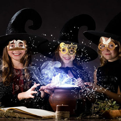 32 Pcs Halloween Wizard Party Decorations Paper Eyeglasses Wizard School Party Decoration Wizard Party Photo Prop Wizard Glasses Frame Costume Supplies for Halloween Birthday Party Favors