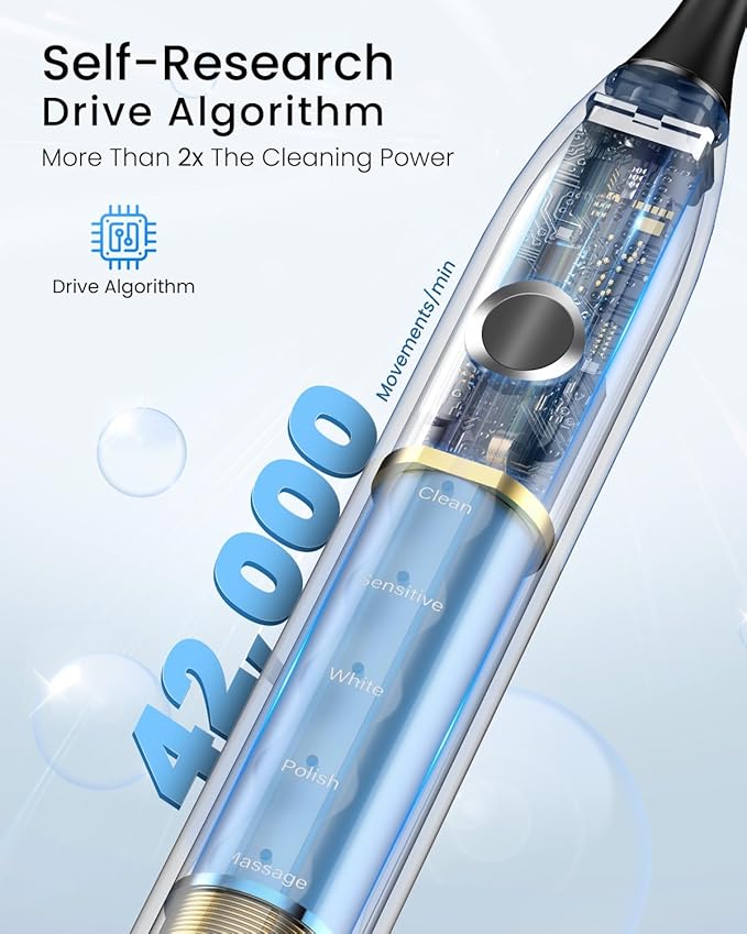 Rtauys S5 Sweeping Electric Toothbrush - Rechargeable Electric Toothbrushes with 8 Heads, Power Electric Toothbrush with Holder, 2.5 Hours Charge for 45 Days Battery Life - Black