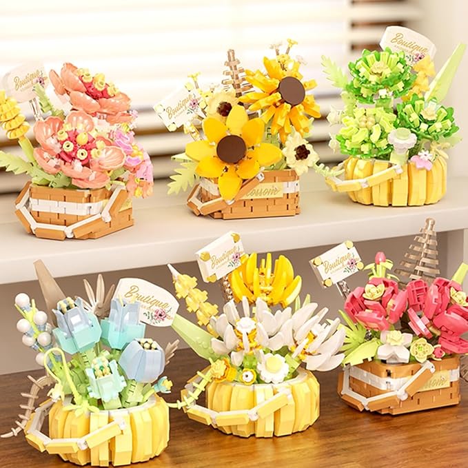 Flowers Succulents 3.6In Building Toy Set, 517 Pcs Botanical Collection for Office Home Decoration Flower Plant Building Blocks Toy, As a Adults, Kids, Girls Idea Gifts
