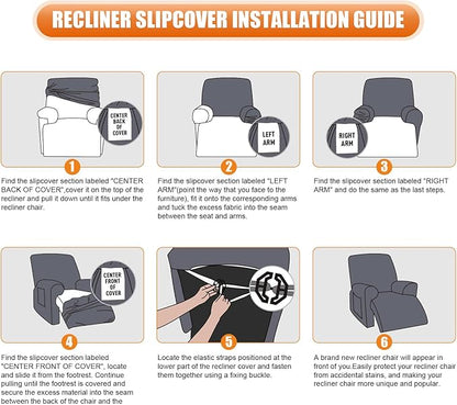 VANSOFY Oversized Recliner Chair Cover, 4-Pieces Stretch Recliner Covers for Recliner Chair Soft Reclining Chair Slipcover Jacquard Pattern Furniture Protector for Dogs Cats(Charcoal Gray)