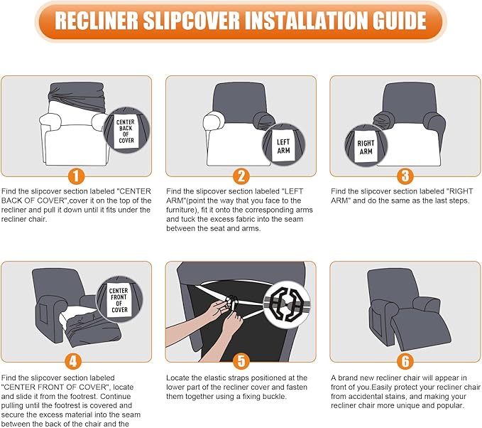 VANSOFY Oversized Recliner Chair Cover, 4-Pieces Stretch Recliner Covers for Recliner Chair Soft Reclining Chair Slipcover Jacquard Pattern Furniture Protector for Dogs Cats(Light Gray)