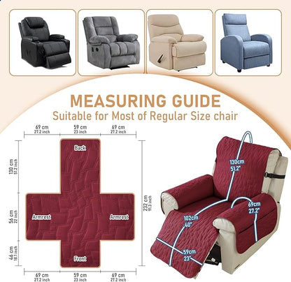 100% Waterproof Recliner Chair Covers for Reclining Chair, Small Recliner Covers That Stay in Place, Non-Slip Recliner Armchair Cover with Pockets for Kids, Pets, Dogs, Cat, Washable,Red,23IN