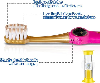 Kids Toothbrush - Pack of 4 Galactic Adventures Style, Toddler Toothbrush, Soft Bristles with Toothbrush Caps, Children Sized Brush Heads (3-10 Year Old), Girl & Boy Set