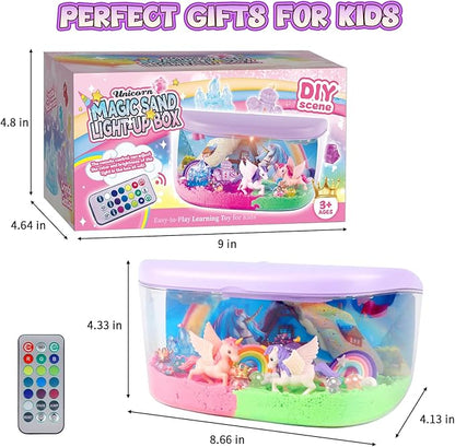 Unicorn Terrarium Kit Gifts for Kids - DIY Night Light Up with Remote - Unicorn Toys for Girls Ages 4 5 6 7 8 9 10 11 12 + Year Old Fun Easter Birthday Sand Arts and Crafts for Kids