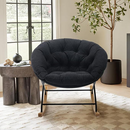 COLAMY Rocking Chair Nursery, Upholstered Glider Rocker Accent Chair Saucer Armchair with Comfy Cushions, Wood Base and Metal Legs for Living Room, Bedroom, Office, Black