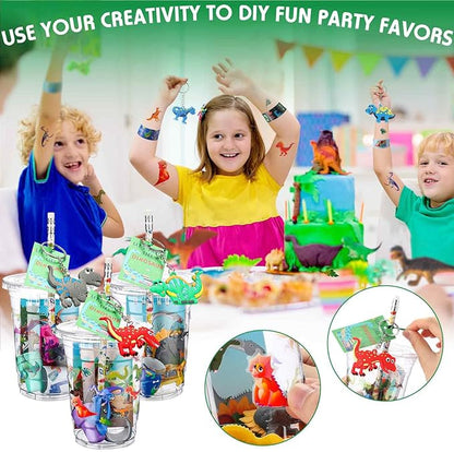 Colarr 161 Pcs Dinosaur Party Favor Dinosaur School Stationery Set Includes Gift Cup Notebook Pencil Sharpener Eraser Keychain Stamp Slap Bracelet Sticker Card For Dinosaur Birthday Supply